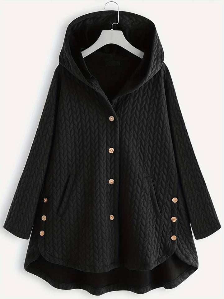 Oversized Jacket - Varm vinterjacka med huva och knappar för kvinnor