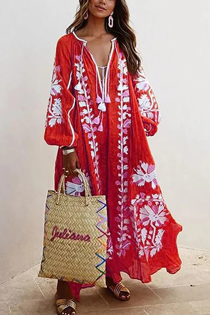 Oversized Klänning | V-hals | Långärmad | Boho klänning | Maxi klänning