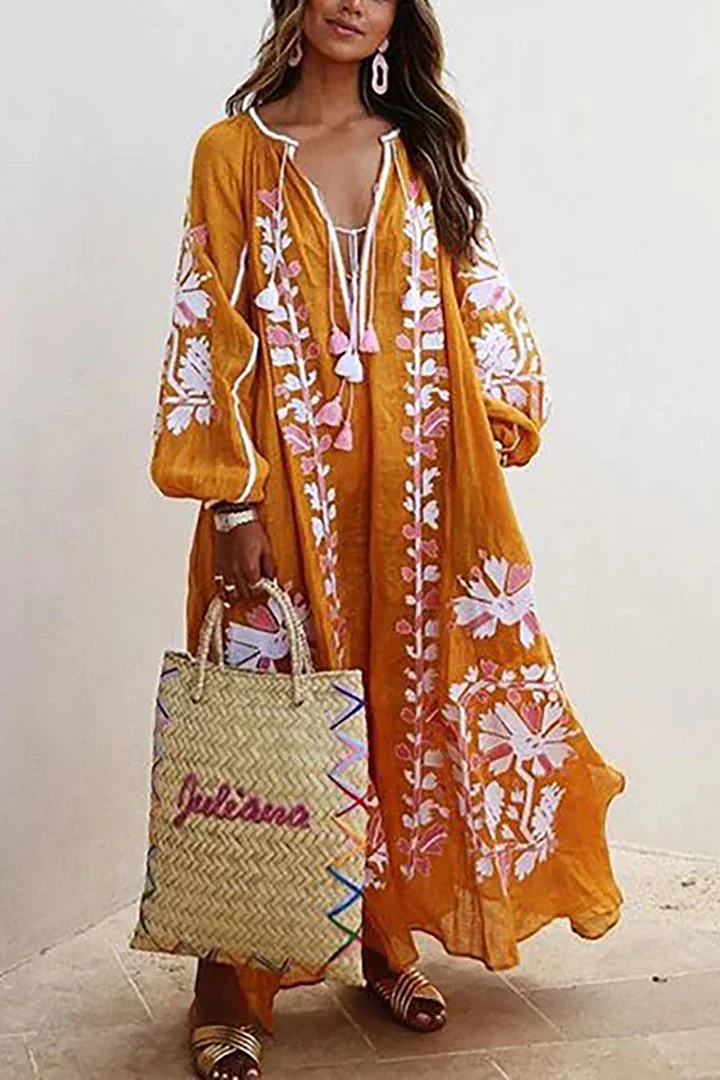 Oversized Klänning | V-hals | Långärmad | Boho klänning | Maxi klänning