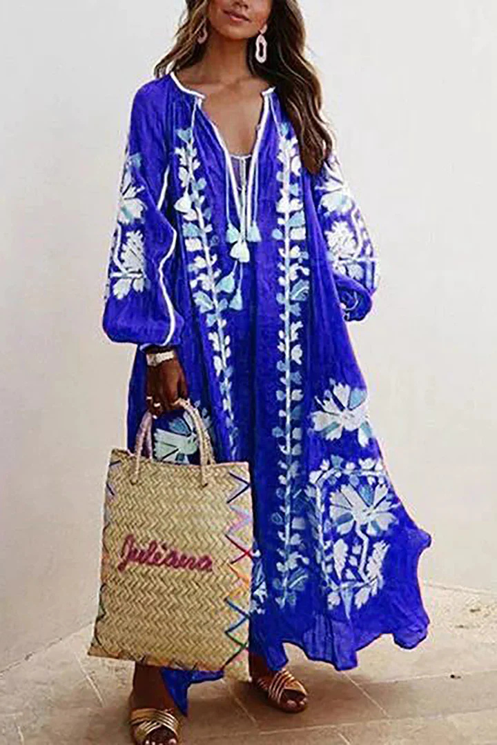 Oversized Klänning | V-hals | Långärmad | Boho klänning | Maxi klänning