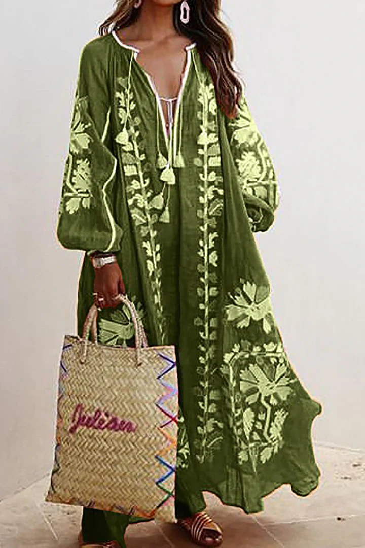 Oversized Klänning | V-hals | Långärmad | Boho klänning | Maxi klänning