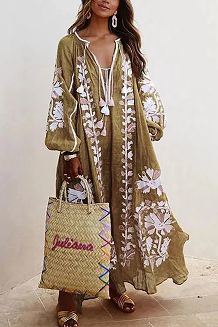 Oversized Klänning | V-hals | Långärmad | Boho klänning | Maxi klänning