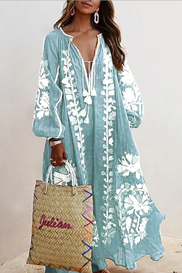 Oversized Klänning | V-hals | Långärmad | Boho klänning | Maxi klänning