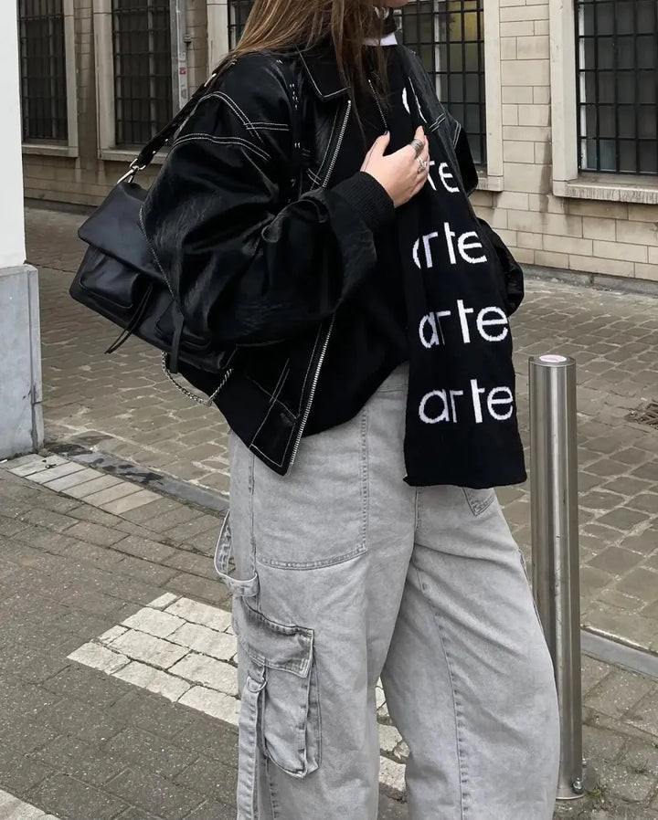 Oversized Skinnjacka | Zip-Up | Loose Fit | Bomberjacka i skinn | Damjacka