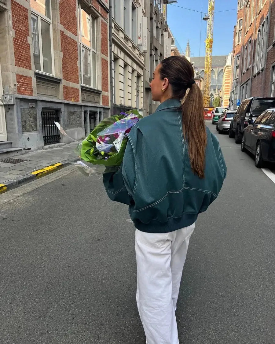Oversized Skinnjacka | Zip-Up | Loose Fit | Bomberjacka i skinn | Damjacka