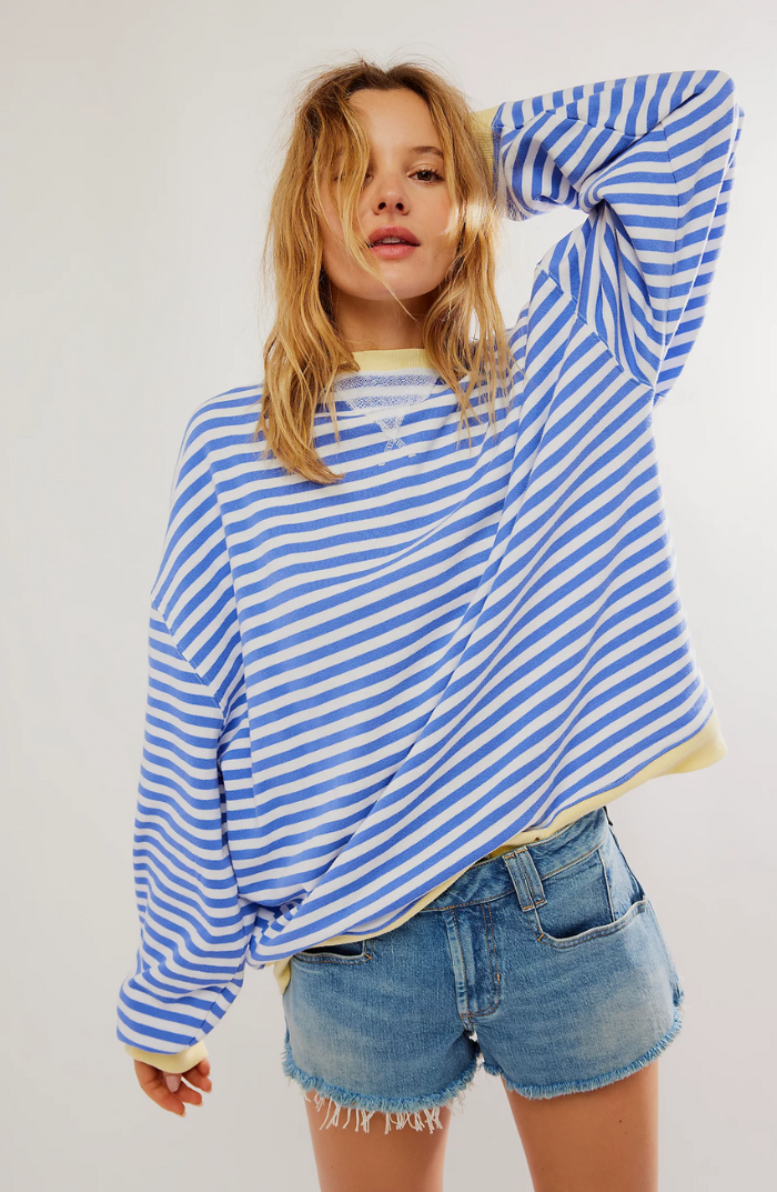 Oversized Sweatshirt | Lösa passform | Långärmad | Randig Pullover | Damkläder