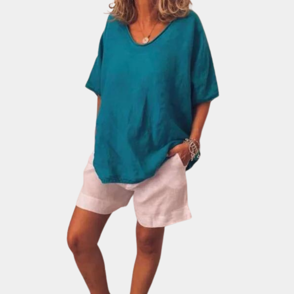 Oversized T-shirt - Loose Fit - T-shirt i bomull - Linne - T-shirt för kvinnor