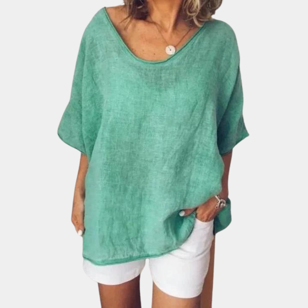 Oversized T-shirt - Loose Fit - T-shirt i bomull - Linne - T-shirt för kvinnor