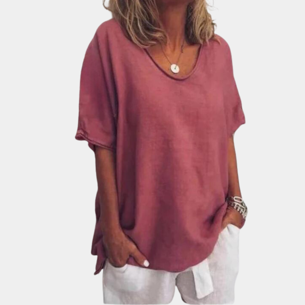 Oversized T-shirt - Loose Fit - T-shirt i bomull - Linne - T-shirt för kvinnor