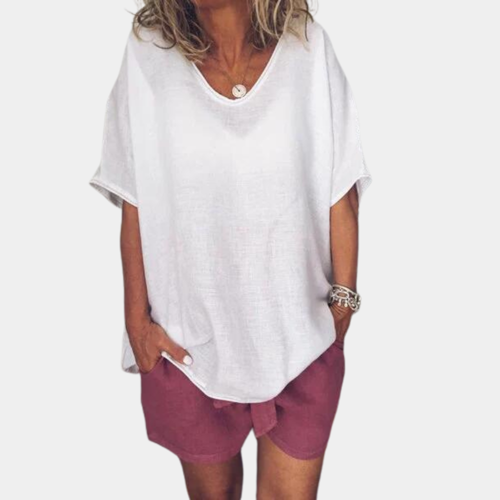 Oversized T-shirt - Loose Fit - T-shirt i bomull - Linne - T-shirt för kvinnor