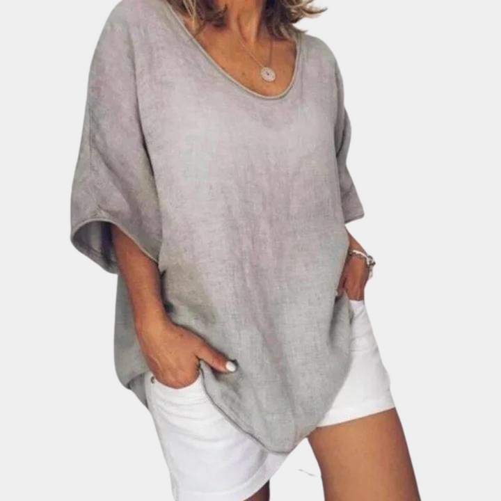 Oversized T-shirt - Loose Fit - T-shirt i bomull - Linne - T-shirt för kvinnor
