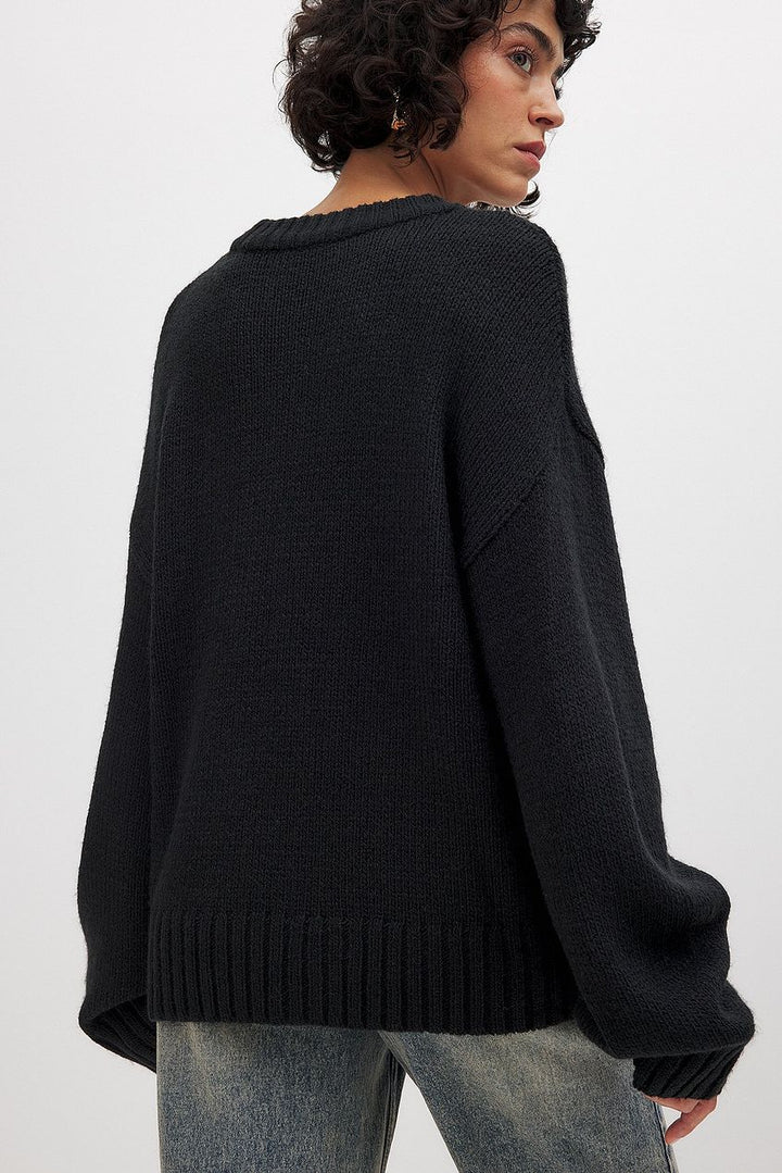 Oversized Tröja | Crew Neck | Loose Fit | Stickad Jumper | Stickad Damtröja