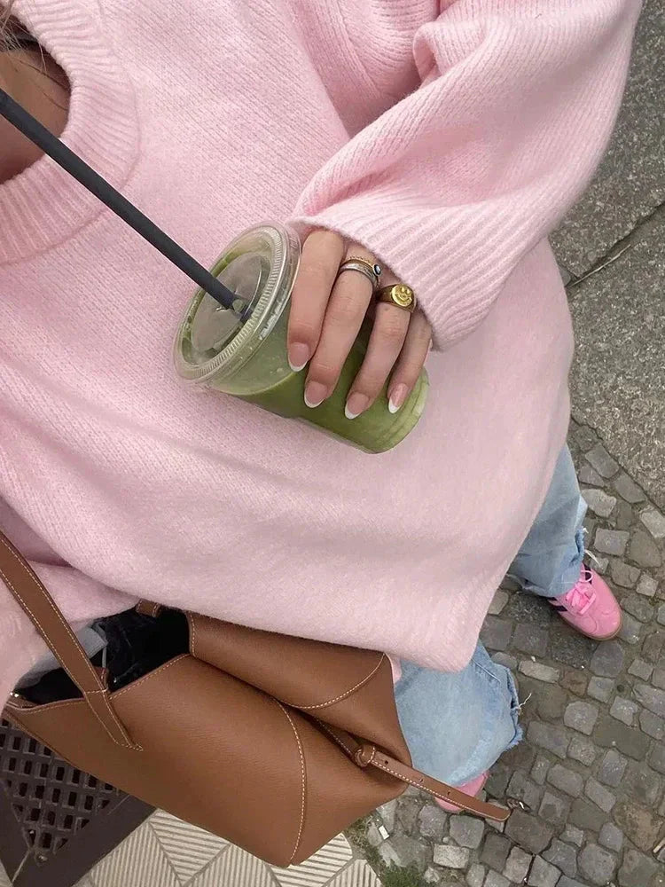 Oversized Tröja | Crew Neck | Loose Fit | Stickad Jumper | Stickad Damtröja