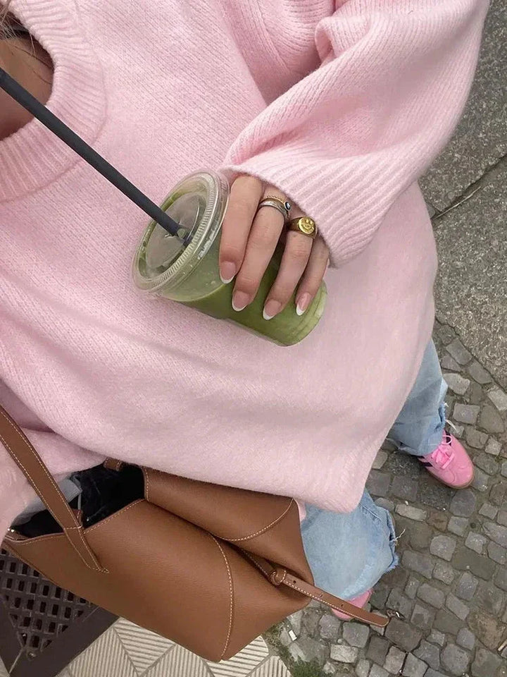 Oversized Tröja | Crew Neck | Loose Fit | Stickad Jumper | Stickad Damtröja