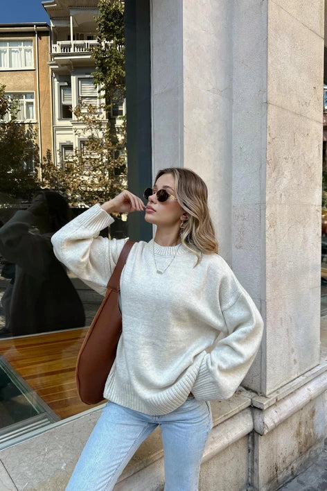 Oversized Tröja | Crew Neck | Loose Fit | Stickad Jumper | Stickad Damtröja