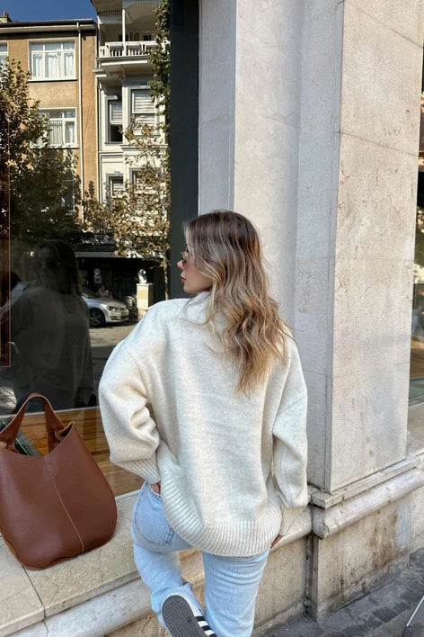 Oversized Tröja | Crew Neck | Loose Fit | Stickad Jumper | Stickad Damtröja