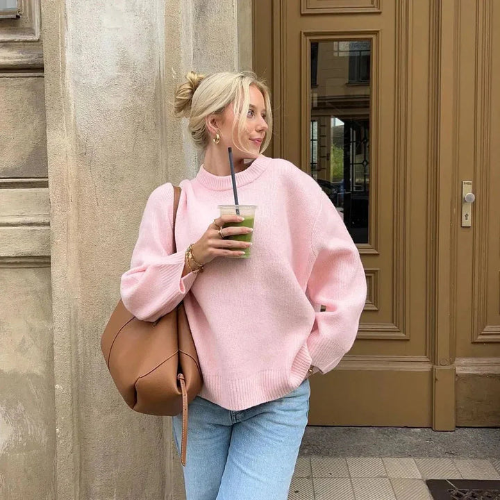 Oversized Tröja | Crew Neck | Loose Fit | Stickad Jumper | Stickad Damtröja