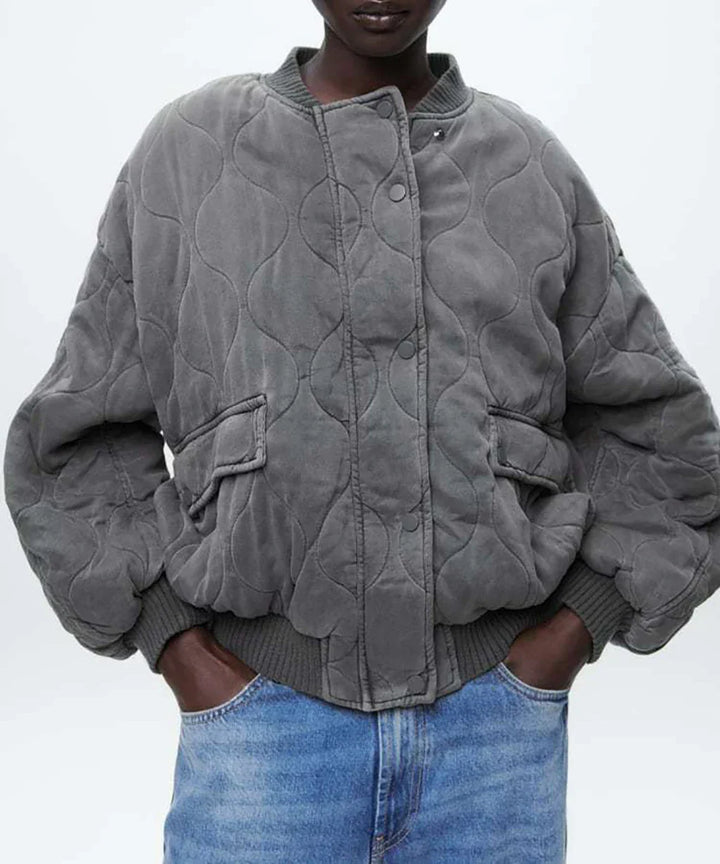 Oversized jacka - Grå - Vadderad - Bomberjacka - Damjacka