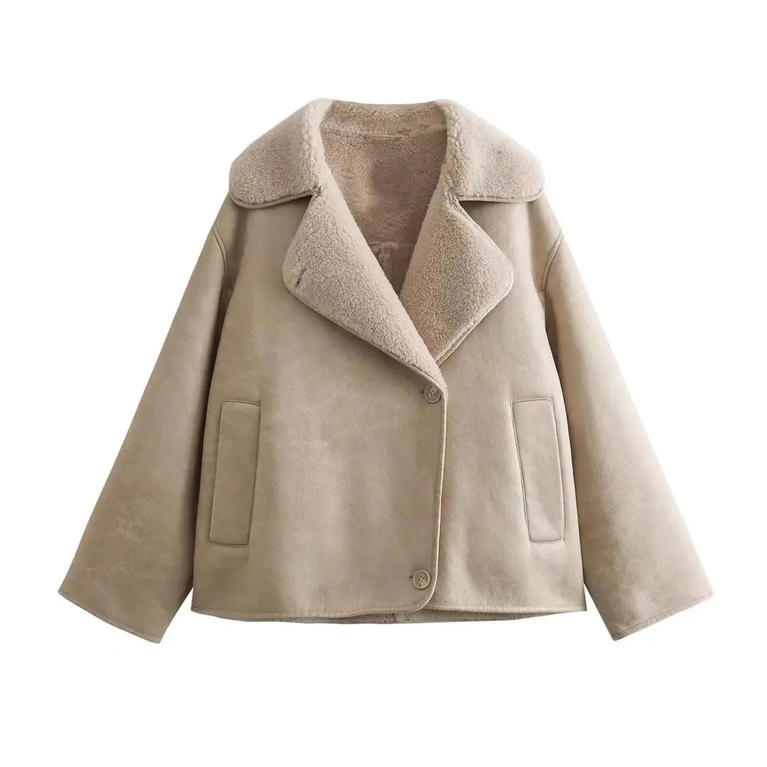 Oversized läderjacka - Vintage - Vinter - Fleece fodrad läderjacka - Damjacka