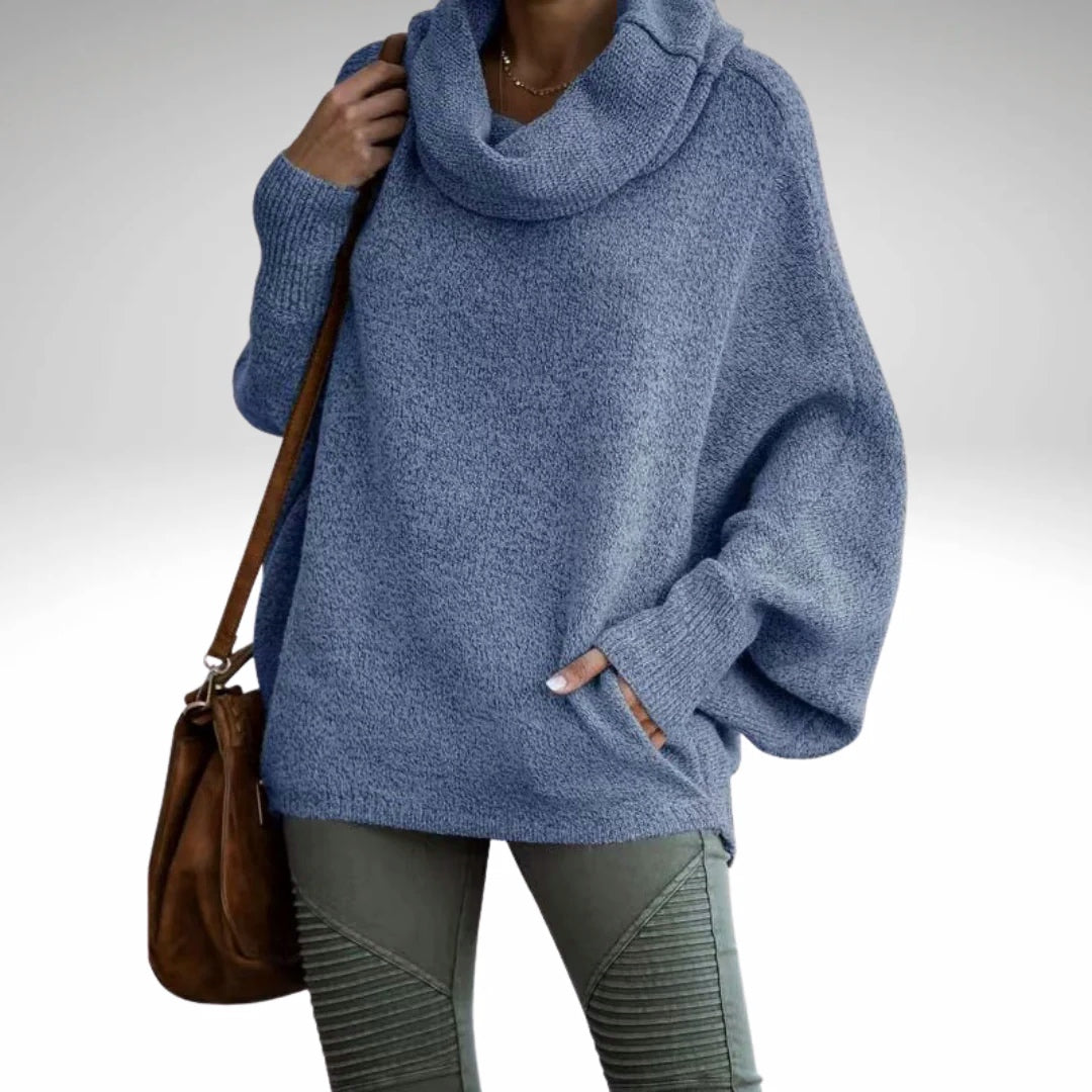 Oversized tröja | Turtleneck | Batwing-ärm | Stickad tröja | Damstickat