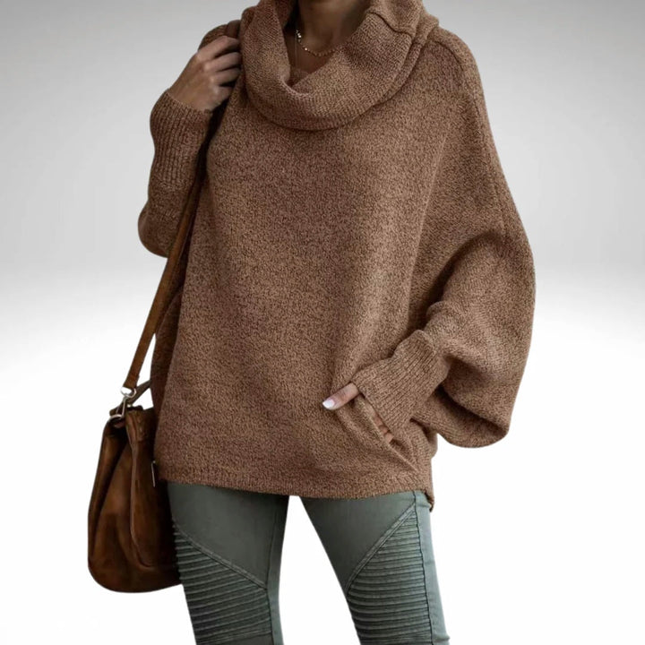 Oversized tröja | Turtleneck | Batwing-ärm | Stickad tröja | Damstickat