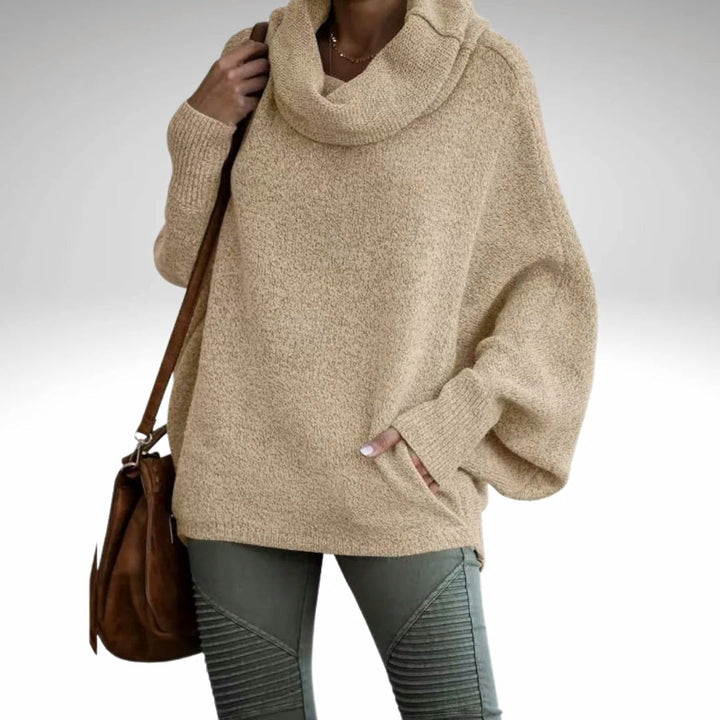 Oversized tröja | Turtleneck | Batwing-ärm | Stickad tröja | Damstickat