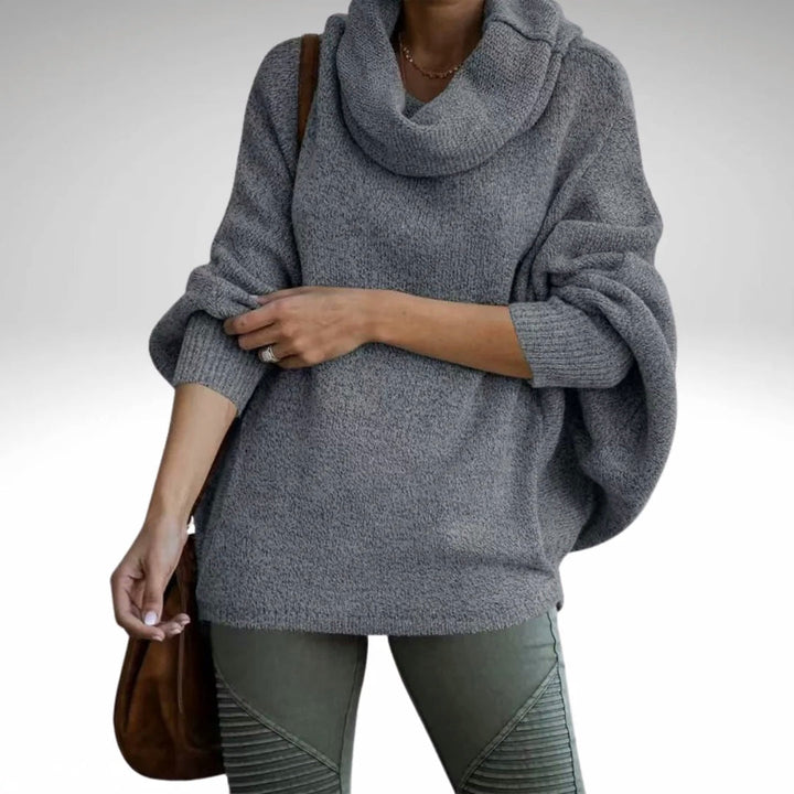 Oversized tröja | Turtleneck | Batwing-ärm | Stickad tröja | Damstickat