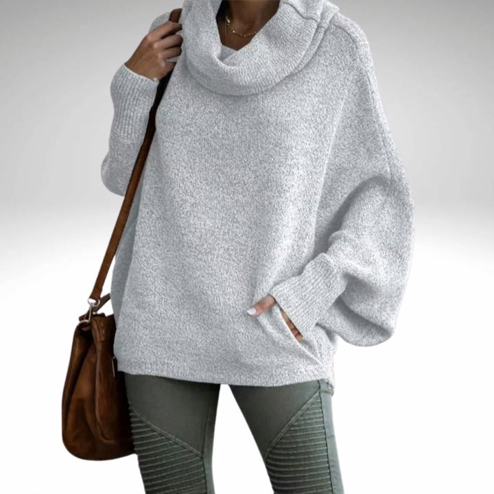 Oversized tröja | Turtleneck | Batwing-ärm | Stickad tröja | Damstickat