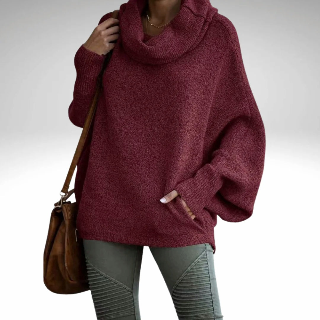 Oversized tröja | Turtleneck | Batwing-ärm | Stickad tröja | Damstickat