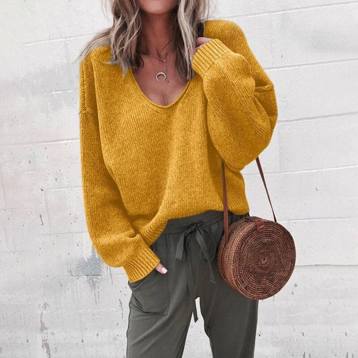 Oversized tröja | V-hals | Loose Fit | Stickad tröja | Damkläder