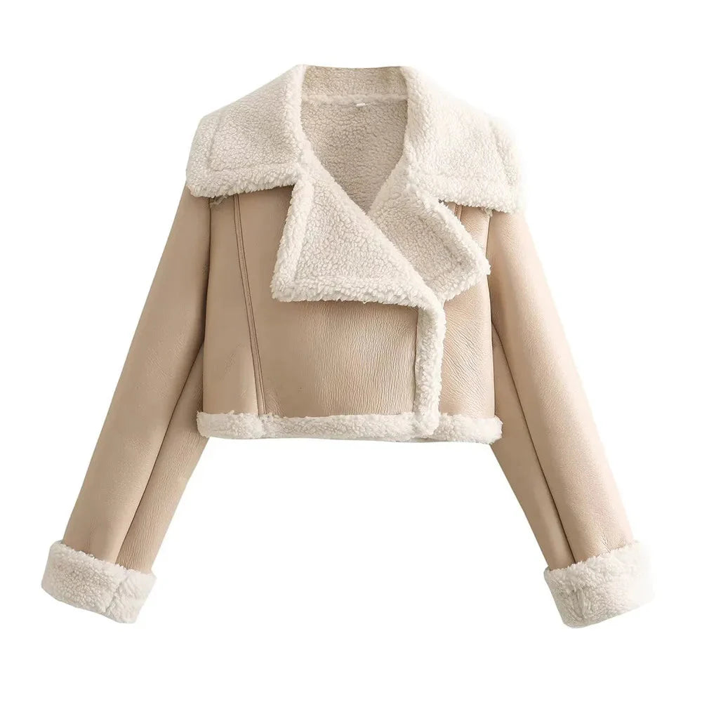 Pälsläderjacka - Cropped - Faux Läder - Vinterläderjacka - Jackor för Kvinnor