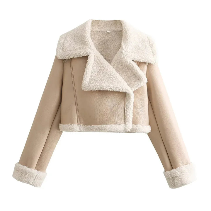 Pälsläderjacka - Cropped - Faux Läder - Vinterläderjacka - Jackor för Kvinnor
