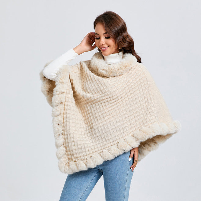 Pälsponcho - Snygg - Fuskpäls - Stickad poncho - Damkläder