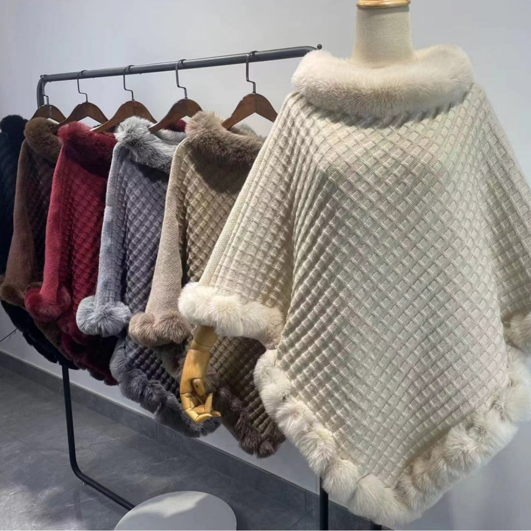 Pälsponcho - Snygg - Fuskpäls - Stickad poncho - Damkläder