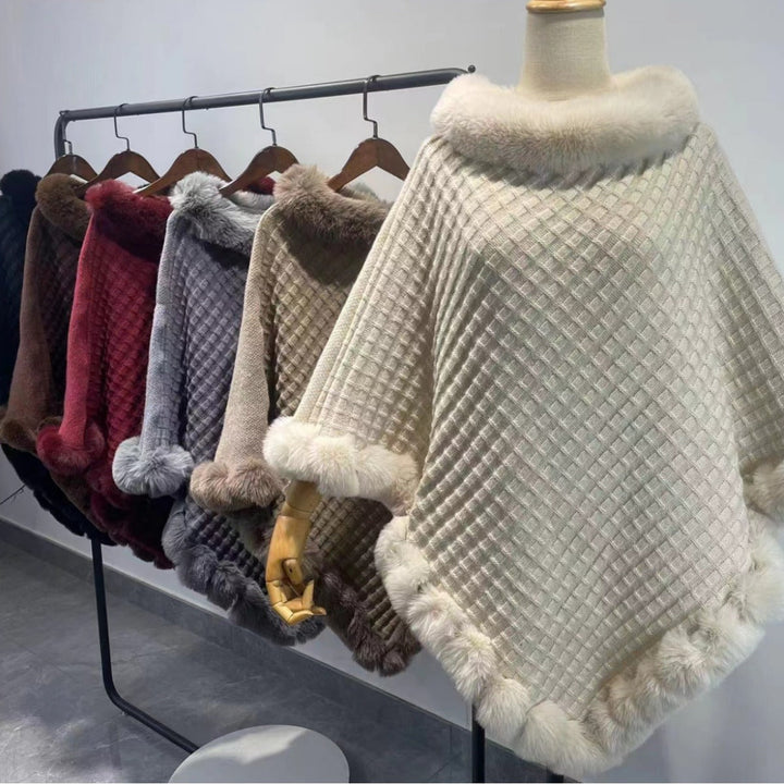 Pälsponcho - Snygg - Fuskpäls - Stickad poncho - Damkläder