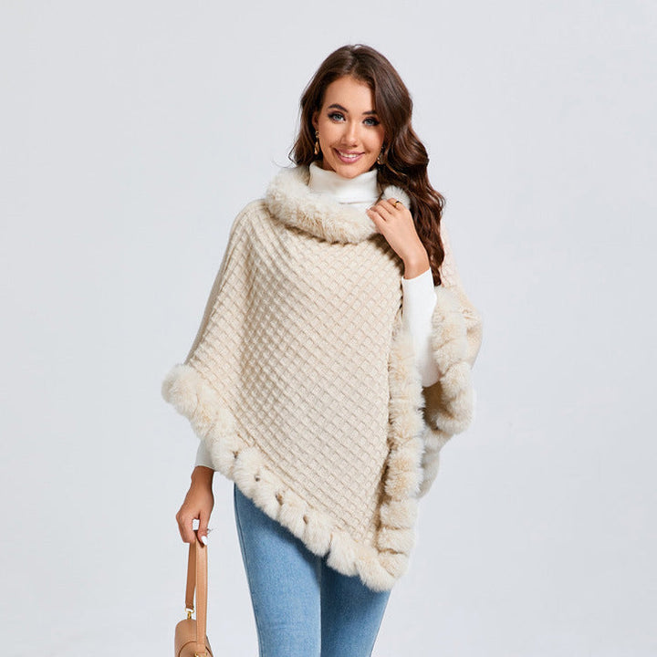 Pälsponcho - Snygg - Fuskpäls - Stickad poncho - Damkläder