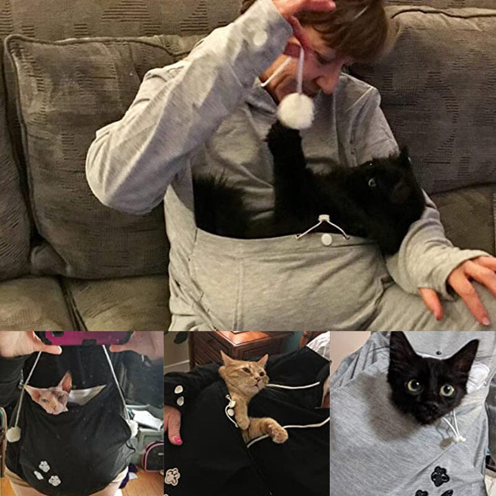 Pet Pouch Hoodie | Långärmad | Pet Carrier | Cat Pouch Hoodie | Dog Carrier Sweatshirt