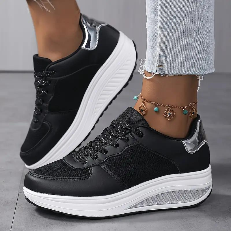 Plattform Sneakers, Bekväma, Snörning, Damskor, Sneakers i mesh