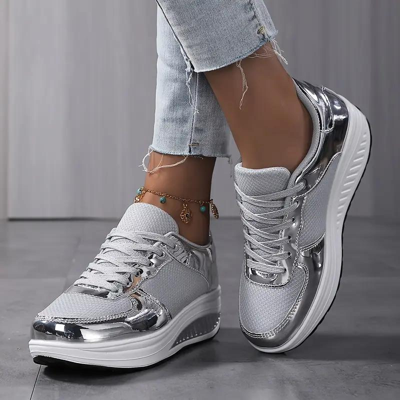 Plattform Sneakers, Bekväma, Snörning, Damskor, Sneakers i mesh