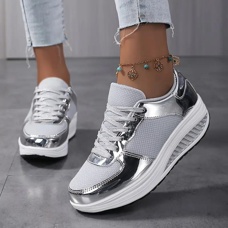 Plattform Sneakers, Bekväma, Snörning, Damskor, Sneakers i mesh