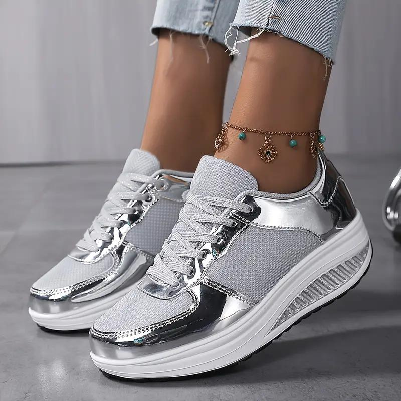 Plattform Sneakers, Bekväma, Snörning, Damskor, Sneakers i mesh