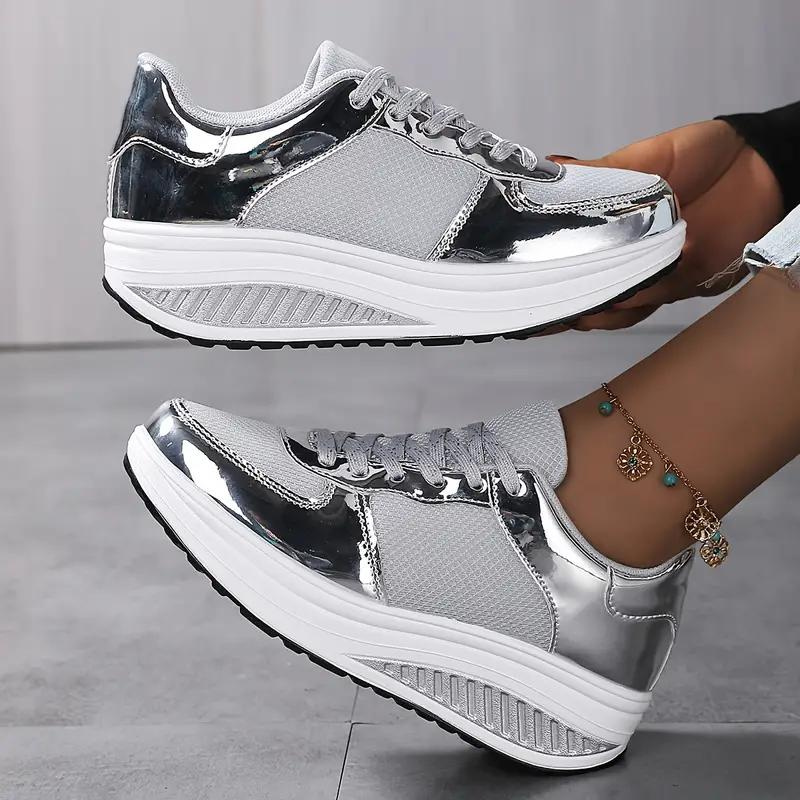 Plattform Sneakers, Bekväma, Snörning, Damskor, Sneakers i mesh