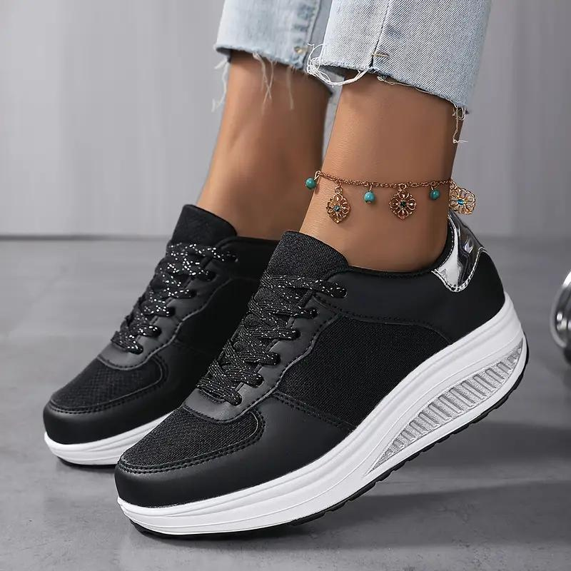 Plattform Sneakers, Bekväma, Snörning, Damskor, Sneakers i mesh