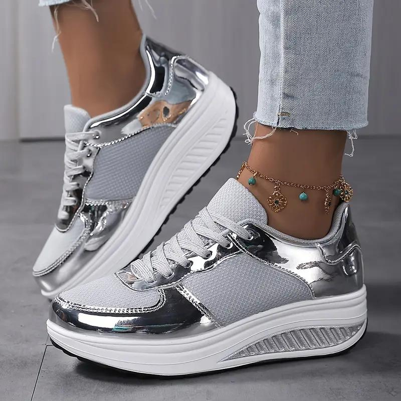 Plattform Sneakers, Bekväma, Snörning, Damskor, Sneakers i mesh