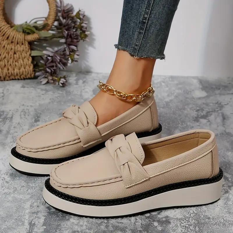 Plattformsloafers, rund tå, bekväma, slip on-skor, damskor