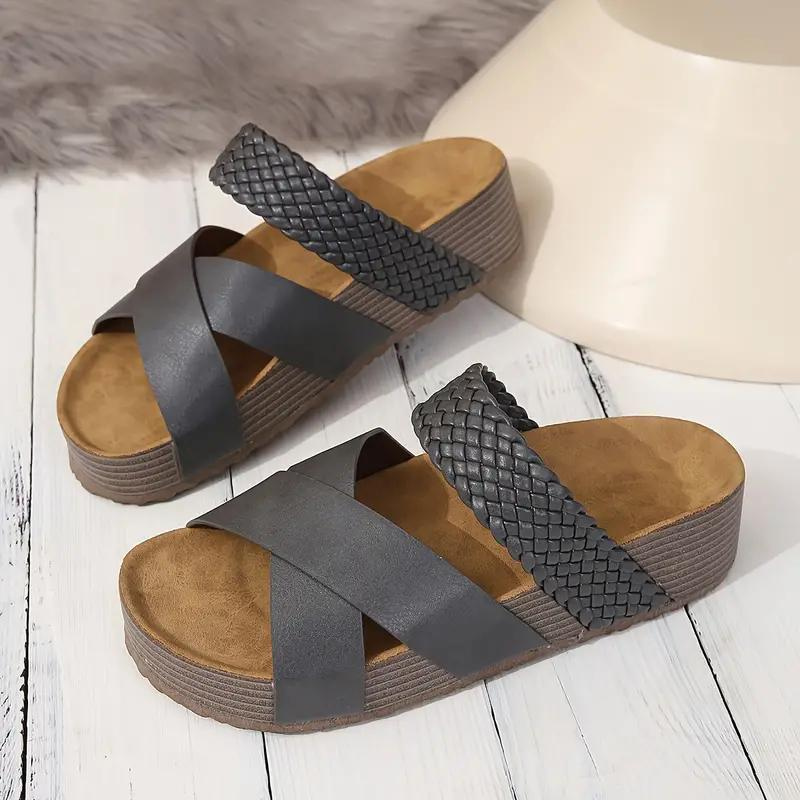 Plattformsskor - Slip On - Korsband - Sommarskor - Sandaler för kvinnor