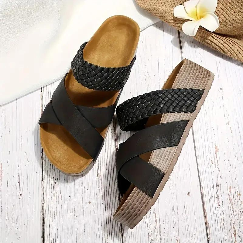 Plattformsskor - Slip On - Korsband - Sommarskor - Sandaler för kvinnor