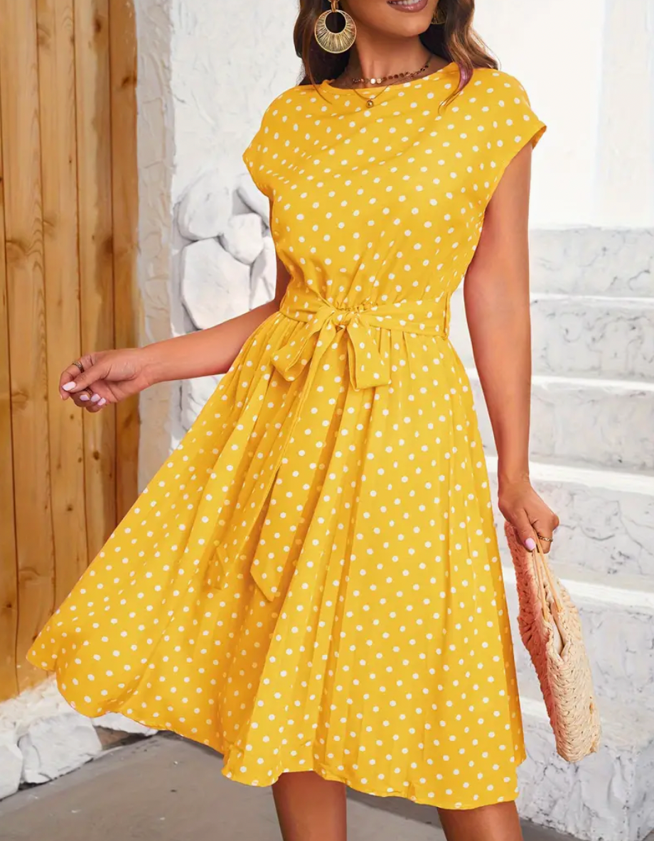 Polka Dot Dress | Vintage | Tie Waist | 1950-talsklänningar | Sommarklänning