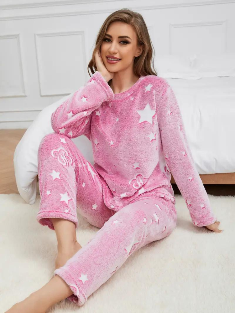 Pyjamasset med hjärta | Dam Mysiga vinternattplagg i fleece