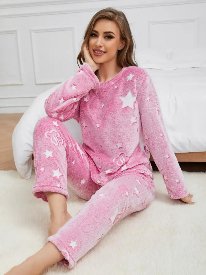 Pyjamasset med hjärta | Dam Mysiga vinternattplagg i fleece